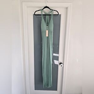 Pink Rose Mint Green Strappy Maxi Dress